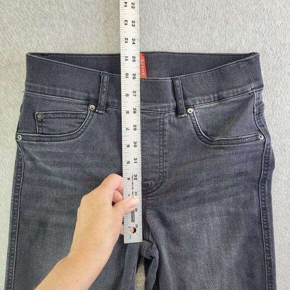 Spanx Jeans Womens SP Black Straight Leg Mid Rise Pull On Slimming Whiskered - Picture 8 of 15